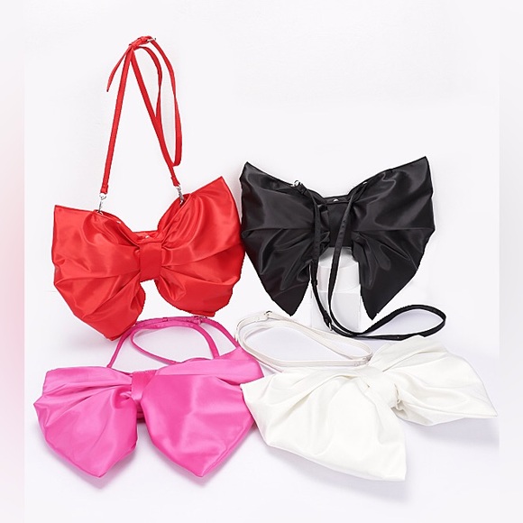 Oversized Ivory Satin Bow Clutch Bag